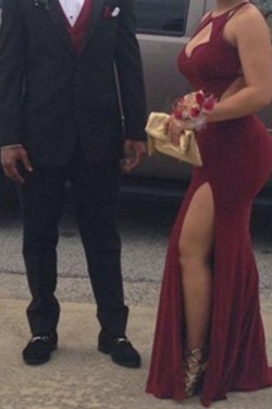 Sexy Mermaid Burgundy Long Prom Formal Evening Party Dresses 3020931