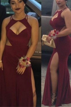 Sexy Mermaid Burgundy Long Prom Formal Evening Party Dresses 3020931