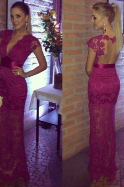 Mermaid V-Neck Lace Long Prom Formal Evening Party Dresses 3020932