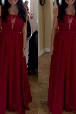 Long Red Lace Chiffon Prom Formal Evening Party Dresses 3020934