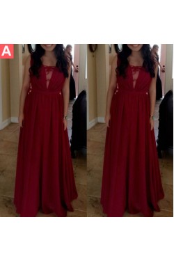 Long Red Lace Chiffon Prom Formal Evening Party Dresses 3020934