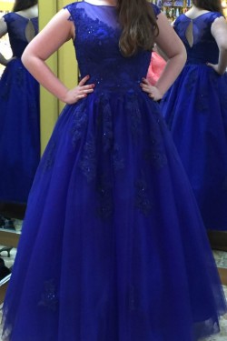 Long Royal Blue Lace Prom Formal Evening Party Dresses 3020935