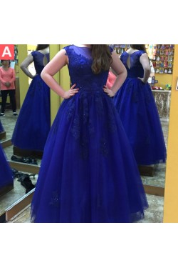 Long Royal Blue Lace Prom Formal Evening Party Dresses 3020935