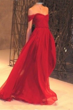 Long Red Off-the-Shoulder Chiffon Prom Formal Evening Party Dresses 3020940