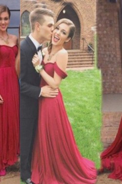 Long Red Off-the-Shoulder Chiffon Prom Formal Evening Party Dresses 3020940