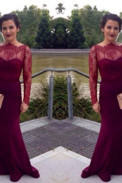 Mermaid Long Sleeves Lace Prom Formal Evening Party Dresses 3020941