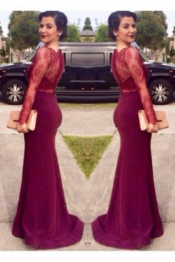 Mermaid Long Sleeves Lace Prom Formal Evening Party Dresses 3020941