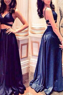Two Pieces V-Neck Long Blue Prom Formal Evening Party Dresses 3020942