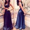 Two Pieces V-Neck Long Blue Prom Formal Evening Party Dresses 3020942