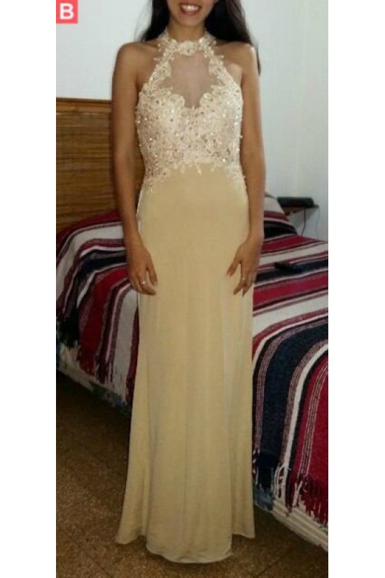 Sheath Beaded Lace Appliques Long Prom Formal Evening Party Dresses 3020946