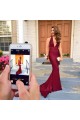 Deep V-Neck Halter Mermaid Long Burgundy Prom Formal Evening Party Dresses 3020957