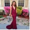 Deep V-Neck Halter Mermaid Long Burgundy Prom Formal Evening Party Dresses 3020957