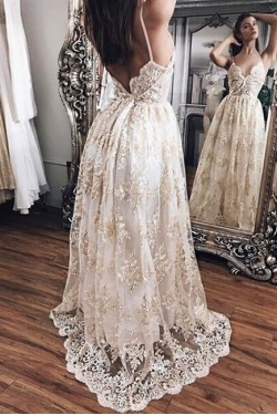 Lace Spaghetti Straps Prom Formal Evening Party Dresses 3020958