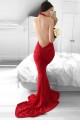 Mermaid Halter Long Red Backless Lace Prom Formal Evening Party Dresses 3020959