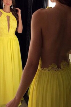 Long Yellow Halter Prom Formal Evening Party Dresses 3020970