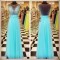 A-Line Beaded Long Blue Chiffon Prom Formal Evening Party Dresses 3020971