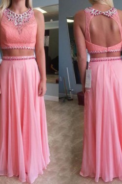 Two Pieces Beaded Lace and Chiffon Prom Formal Evening Party Dresses 3020975