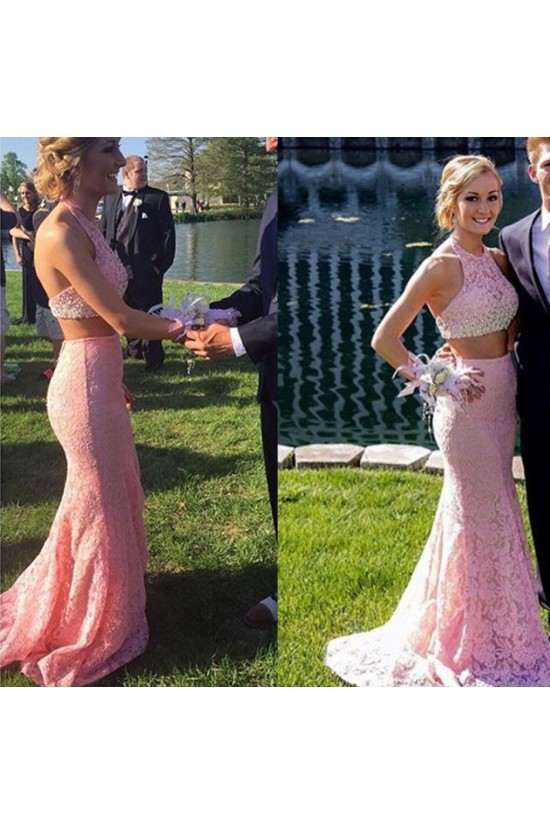 Beaded Long Pink Two Pieces Lace Halter Prom Formal Evening Party Dresses 3020983 Beaded Long Pink Two Pieces Lace Halter Prom Formal Evening Party Dresses 3020983