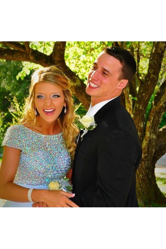Beaded Long Blue Prom Formal Evening Party Dresses 3020984