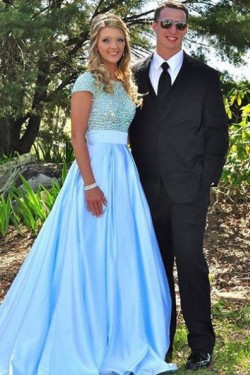 Beaded Long Blue Prom Formal Evening Party Dresses 3020984
