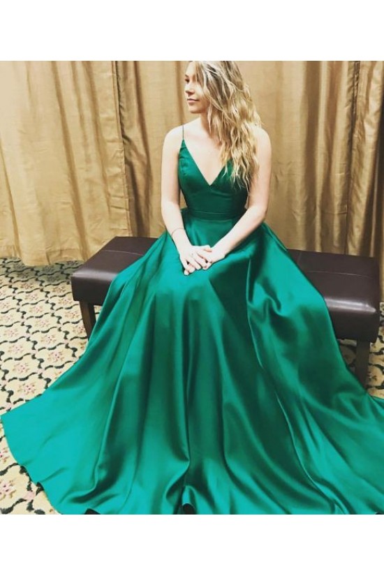 Long Blue Spaghetti Straps Prom Formal Evening Party Dresses 3020985