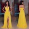 A-Line Long Yellow Chiffon Prom Formal Evening Party Dresses 3020989