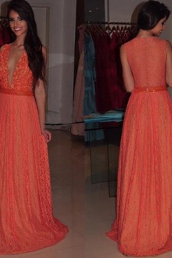 Deep V-Neck Lace Prom Formal Evening Party Dresses 3020991