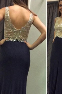 Long Navy Blue Beaded Prom Formal Evening Party Dresses 3020992