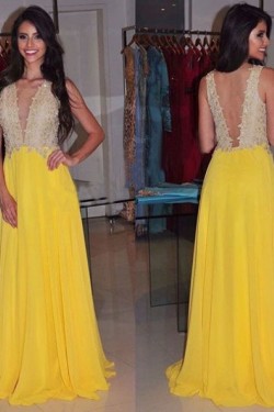 Long Yellow Chiffon Prom Formal Evening Party Dresses 3020995