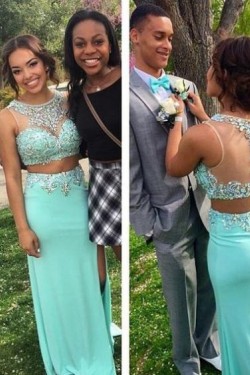 Long Blue Beaded Two Pieces Prom Formal Evening Party Dresses 3020996