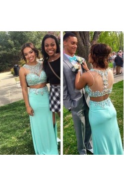 Long Blue Beaded Two Pieces Prom Formal Evening Party Dresses 3020996
