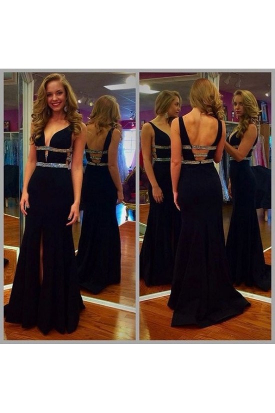 Beaded V-Neck Long Prom Formal Evening Party Dresses 3020997