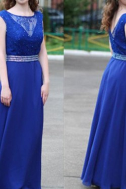 Long Blue Beaded Lace Prom Formal Evening Party Dresses 3020999