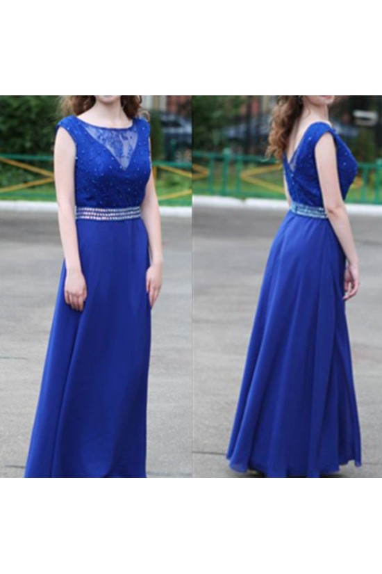 Long Blue Beaded Lace Prom Formal Evening Party Dresses 3020999