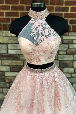 Latest Two Pieces Prom Dresses Beaded Lace Evening Gowns 601003