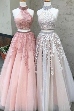 Latest Two Pieces Prom Dresses Beaded Lace Evening Gowns 601003