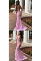 Inexpensive Mermaid Long Pink Lace Prom Dresses Evening Gowns 601004