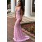 Inexpensive Mermaid Long Pink Lace Prom Dresses Evening Gowns 601004