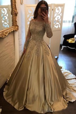 Elegant Long Sleeves Lace Prom Dresses Ball Gown Evening Gowns 601005