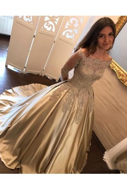 Elegant Long Sleeves Lace Prom Dresses Ball Gown Evening Gowns 601005