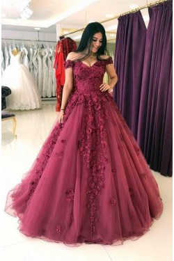 Affordable Ball Gown Lace Prom Dresses Off-the-Shoulder Evening Gowns 601009