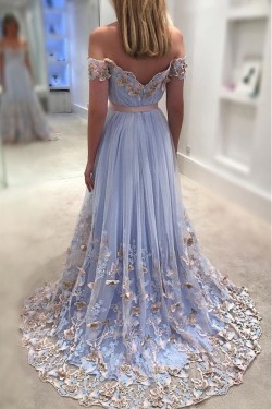 Affordable A-Line Off-the-Shoulder Long Prom Dresses Evening Gowns 601011