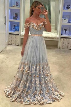Affordable A-Line Off-the-Shoulder Long Prom Dresses Evening Gowns 601011