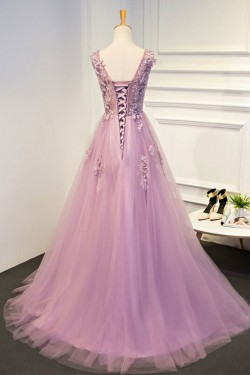 Elegant A-Line Tulle Long Prom Dresses Evening Gowns 601013