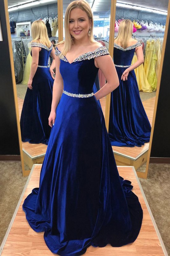 Amazing A-Line Beaded Long Prom Dresses Off-the-Shoulder Evening Gowns 601014 Amazing A-Line Beaded Long Prom Dresses Off-the-Shoulder Evening Gowns 601014
