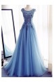 A-Line Long Blue Lace Prom Dresses Formal Evening Dresses 601015 A-Line Long Blue Lace Prom Dresses Formal Evening Dresses 601015