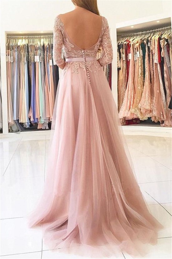 Elegant Lace Aappliques and Tulle 3/4 Length Sleeves Long Prom Dresses Formal Evening Dresses 601016 Elegant Lace Aappliques and Tulle 3/4 Length Sleeves Long Prom Dresses Formal Evening Dresses 601016