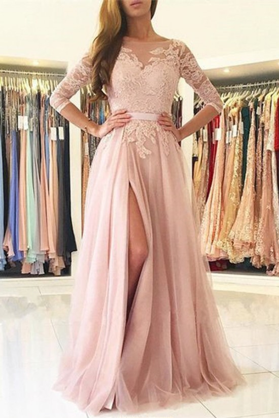 Elegant Lace Aappliques and Tulle 3/4 Length Sleeves Long Prom Dresses Formal Evening Dresses 601016 Elegant Lace Aappliques and Tulle 3/4 Length Sleeves Long Prom Dresses Formal Evening Dresses 601016