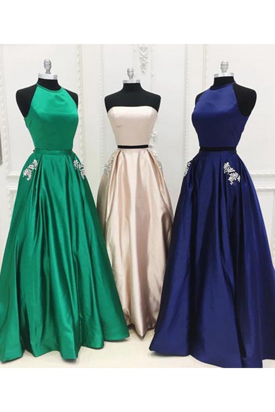 A-Line Two Pieces Beaded Long Prom Dresses Formal Evening Dresses with Pocket 601018 A-Line Two Pieces Beaded Long Prom Dresses Formal Evening Dresses with Pocket 601018
