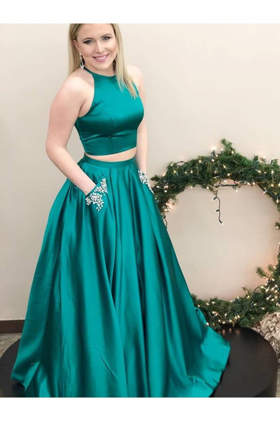 A-Line Two Pieces Beaded Long Prom Dresses Formal Evening Dresses with Pocket 601018 A-Line Two Pieces Beaded Long Prom Dresses Formal Evening Dresses with Pocket 601018